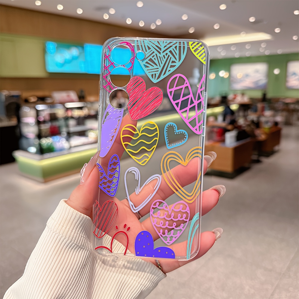 Phone Cases A14 Samsung - Colorful heart-shaped transparent phone case For
