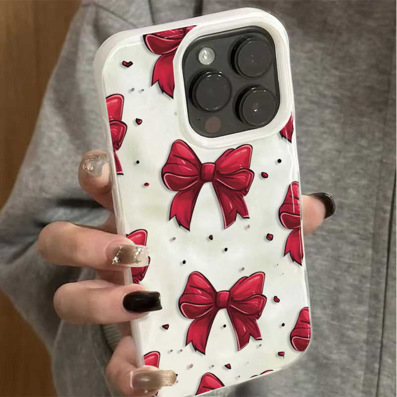 Phone Cases Red - White Red Bow Pattern Phone Case