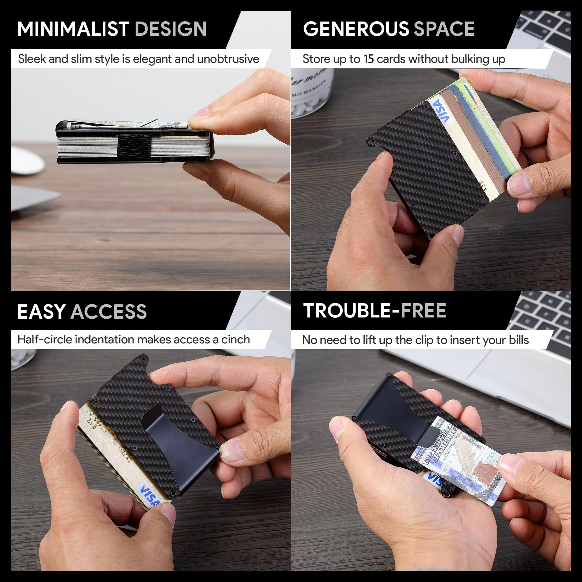 Carbon Fiber Wallet, Metal Mon - Card Holder Slim Case ulasan dan harga